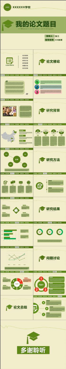 2017我们毕业啦框架完整绿色毕业设计答辩PPT模板