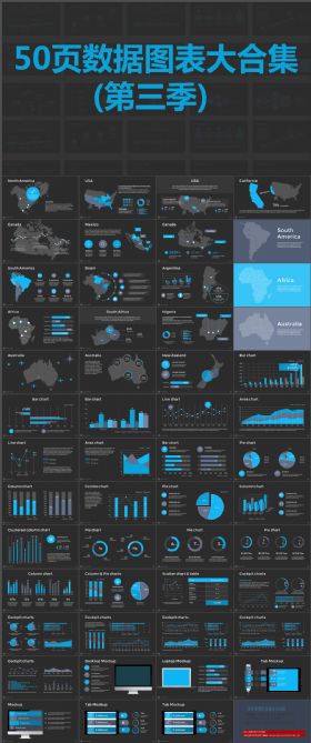 50页扁平化微立体简洁数据图表图标合集动态ppt第三季