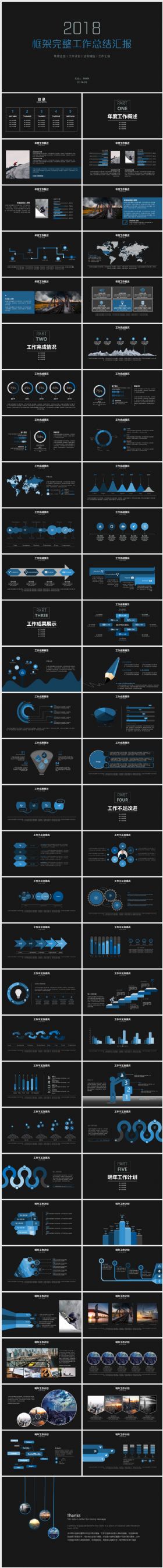 蓝色框架完整工作总结汇报PPT模板