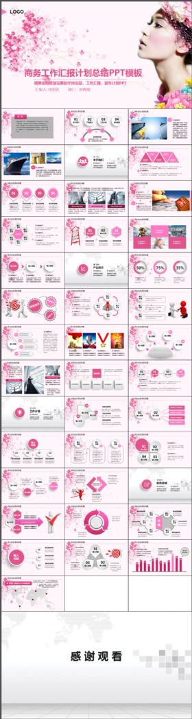 唯美花瓣粉色商务汇报总结计划PPT模板