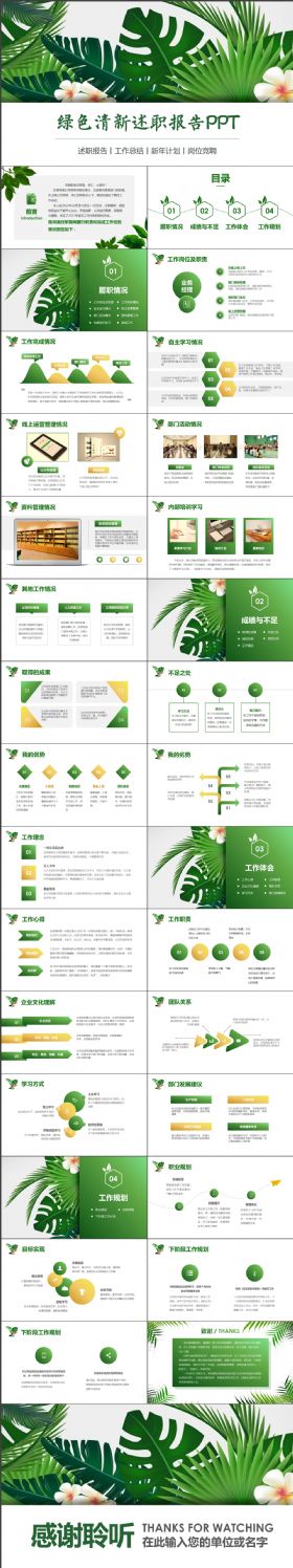 2017清新绿色树叶述职报告新年计划工作汇报总结PPT