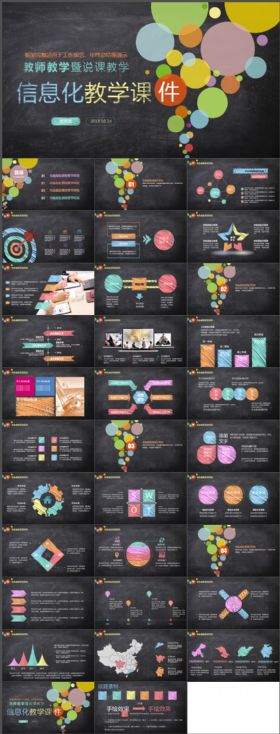 手绘黑板彩色泡泡教育教学通用PPT模板