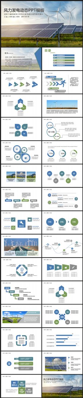 精美环保太阳能风力发电通用PPT模板