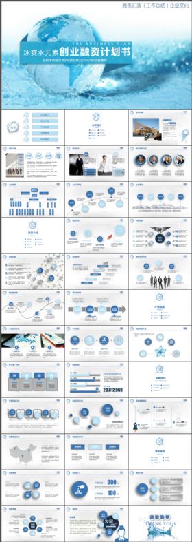 冰爽水元素商业创业策划书动态PPT模板