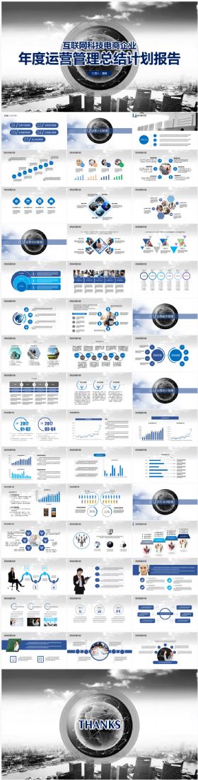 2017互联网科技电商企业运营管理总结计划 报告PPT模板