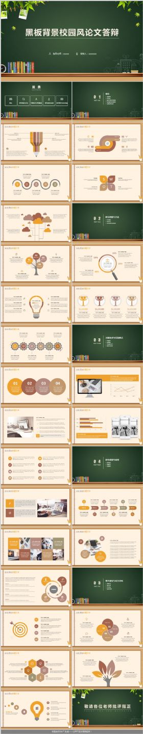 黑板背景校园风大学生论文答辩通用ppt模板