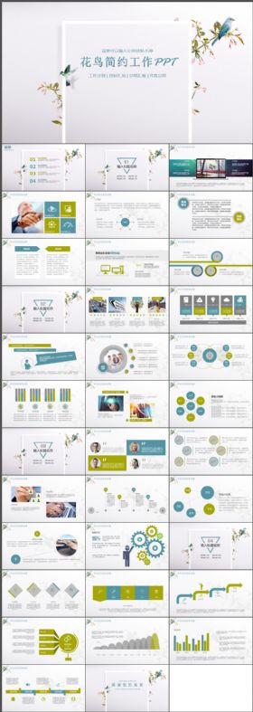 花鸟简约清新精美工作汇报通用PPT模版