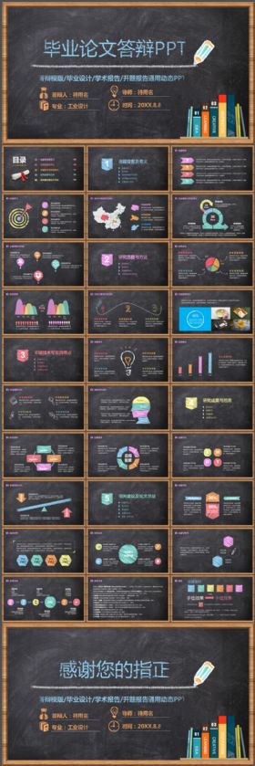 黑板粉笔风格毕业论文答辩开题报告通用PPT模板