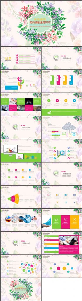 彩色清雅花儿通用PPT模板