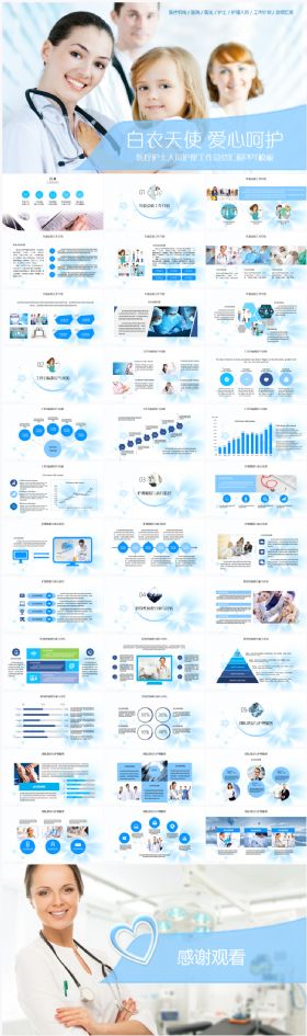 白衣天使爱心呵护医护人员工作计划总结PPT模板