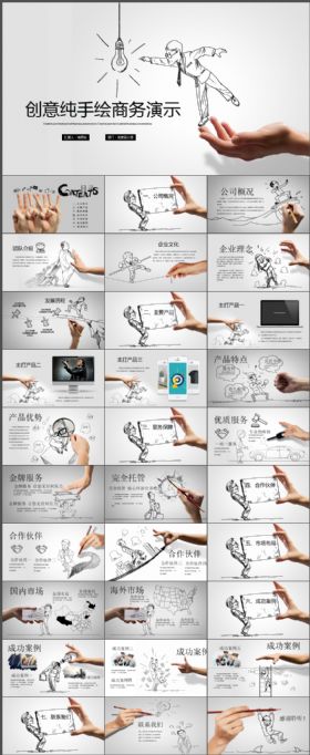 创意手势手绘公司介绍商务通用PPT模板