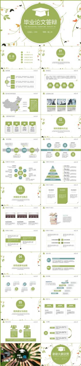 2017绿色清新小碎花淡雅毕业答辩ppt模板