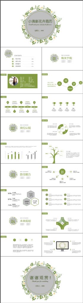 小清新花卉设计个人简历岗位竞聘PPT模板