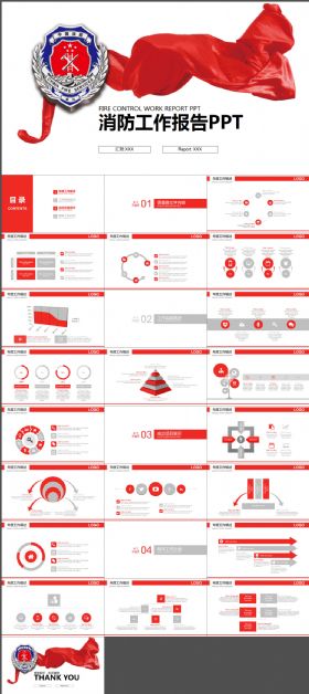 中国消防 党政工作报告 救火PPT模板