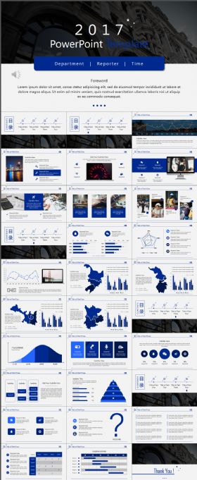 2017深蓝色极简风格总结汇报模板（可一键换色）