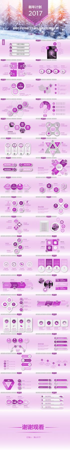 2017暖紫色时尚简约工作总结计划报告商务通用
