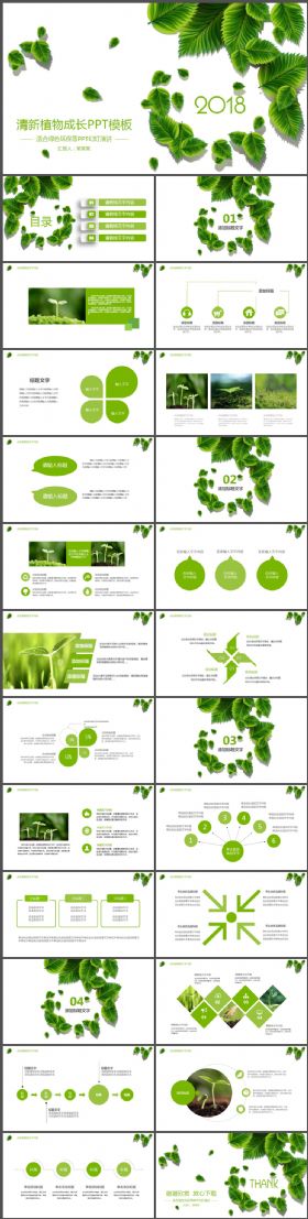 绿色植物成长工作汇报总结PPT模板