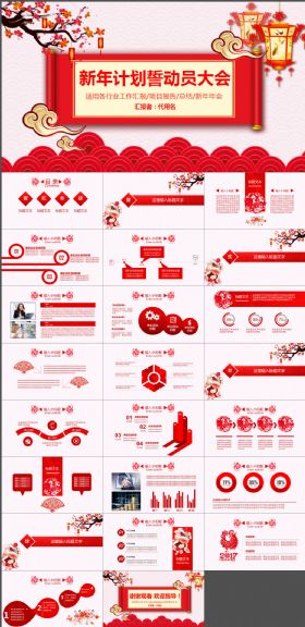红色中国风新年计划PPT模板