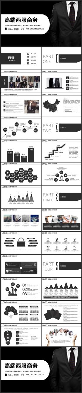 西装定制商务汇报总结设计PPT 动态模板