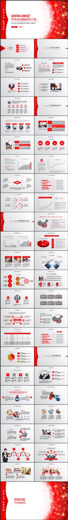 2017灰红风简约商务工作计划总结报告PPT模板