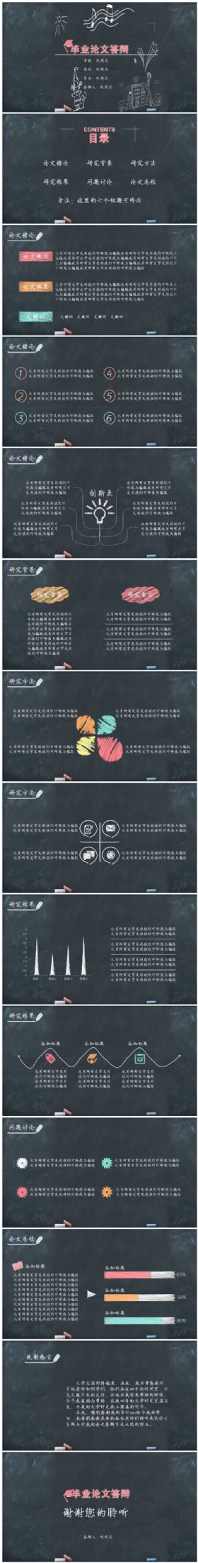 手绘粉笔风格创意大学生硕士研究生毕业论文答辩模板