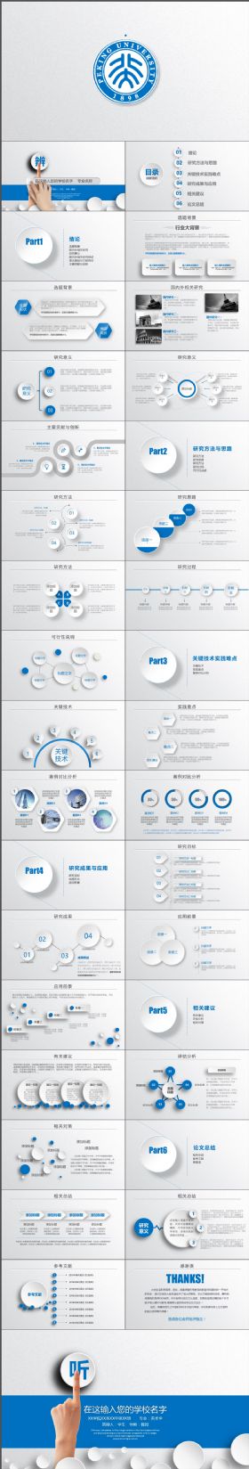 微粒体高等院校蓝色毕业论文答辩动态PPT模板