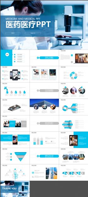 蓝绿色简约医药医疗化学实验PPT模板