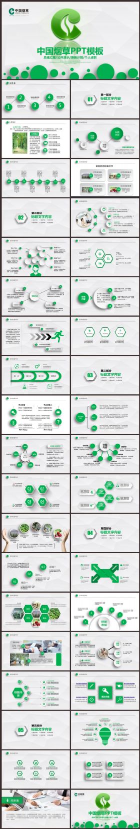 中国烟草PPT素材 中国烟草 清新 绿色 烟草局 烟草公司 烟草专卖 工作总结 工作汇报