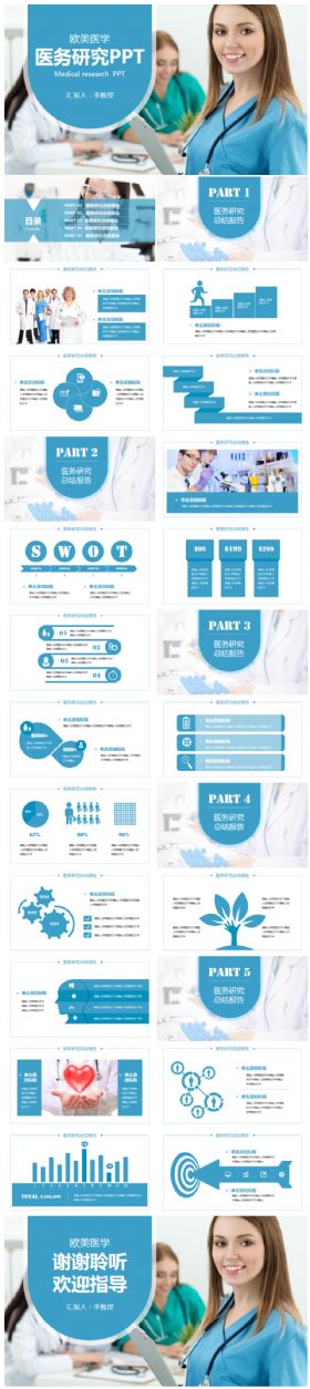医学总结报告医学医务研究PPT模版 