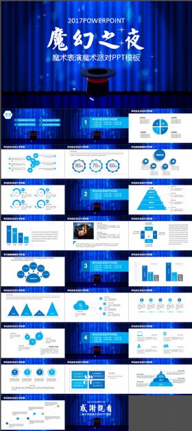 魔幻之夜魔术表演派对动态PPT模板