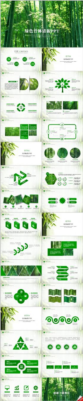 绿色清新竹林竹子工作总结计划ppt模板