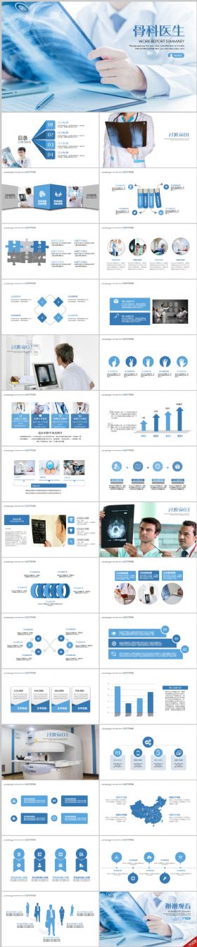 版权图片蓝色简约时尚骨科医生ppt动态模板