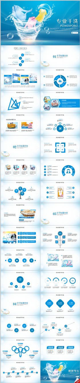 蓝色简约大气洗衣店ppt动态模板
