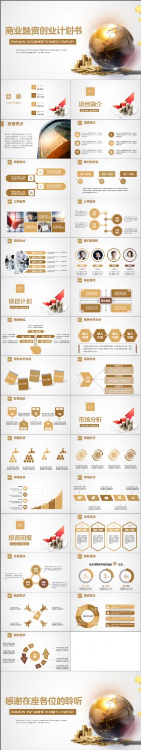 金色简约大气商业融资创业计划书PPT