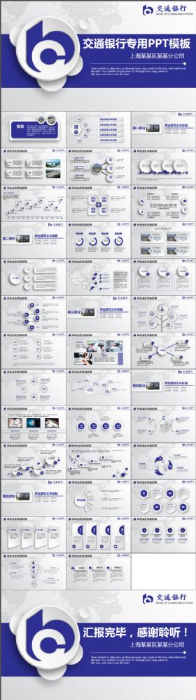 微立体中国交通银行工作总结汇报述职专用蓝色简约PPT模板
