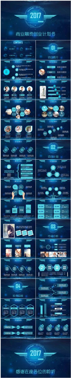蓝色科技商业融资创业计划书策划PPT模板
