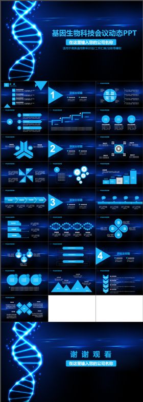 简约简洁大气蓝色DNA医疗医学化学动态PPT模板