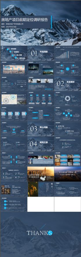 高端精致纯干货简约大气专业房地产定位调研报告雪山背景模板