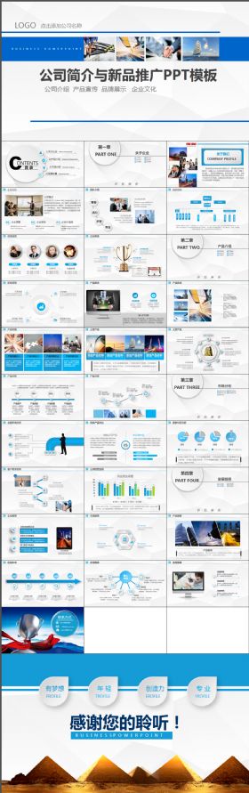 精致精美蓝色大气企业简介产品宣传PPT