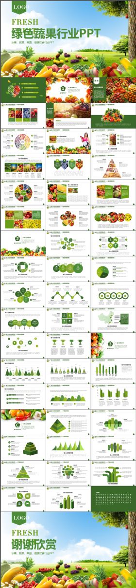 清新清爽绿色美食果蔬健康养生水果果园PPT精致精美模板