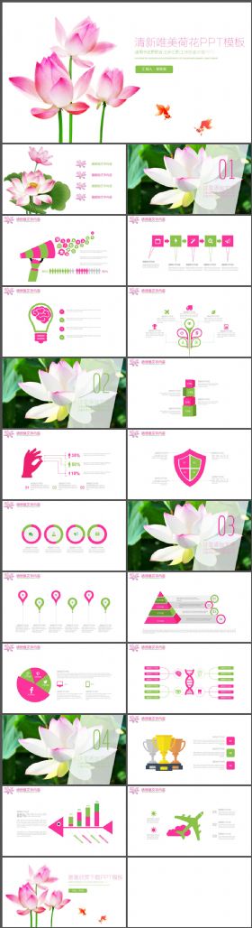 荷花荷叶清雅小清新工作通用PPT模板