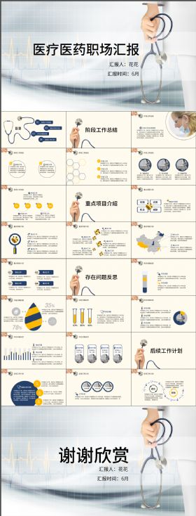 简约简洁医疗医药职场年中年终汇报模版