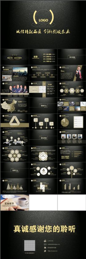 高端高档黑磨砂金字商务计划书企业文化宣传精致PPT
