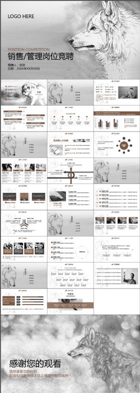 狼性大气中国风岗位竞聘简历动画PPT黑白模板