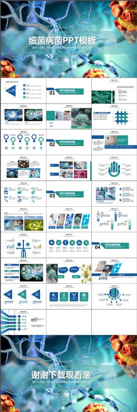 简约简洁细菌病毒微生物细胞干菌ppt动态模板