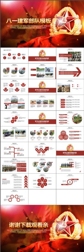 震撼大气红色八一建军军事国防党政ppt动态模板