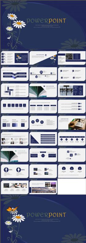 清新浪漫蓝色小花工作汇报工作总结通用炫酷PPT模板