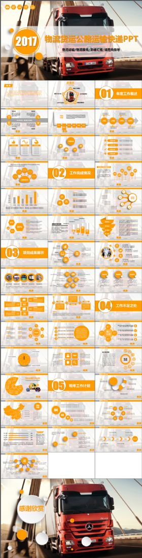简约大气运输物流货运货车公路快递动态PPT模板