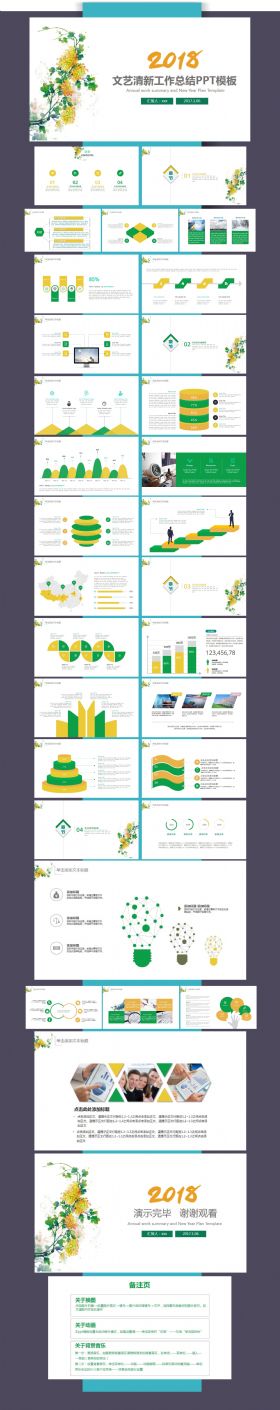 【计划总结】文艺清新风格工作PPT动态模板