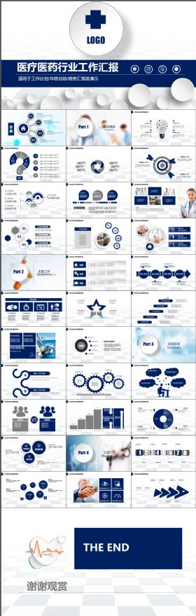 简约简洁大气蓝 医疗医药行业工作汇报通用模板